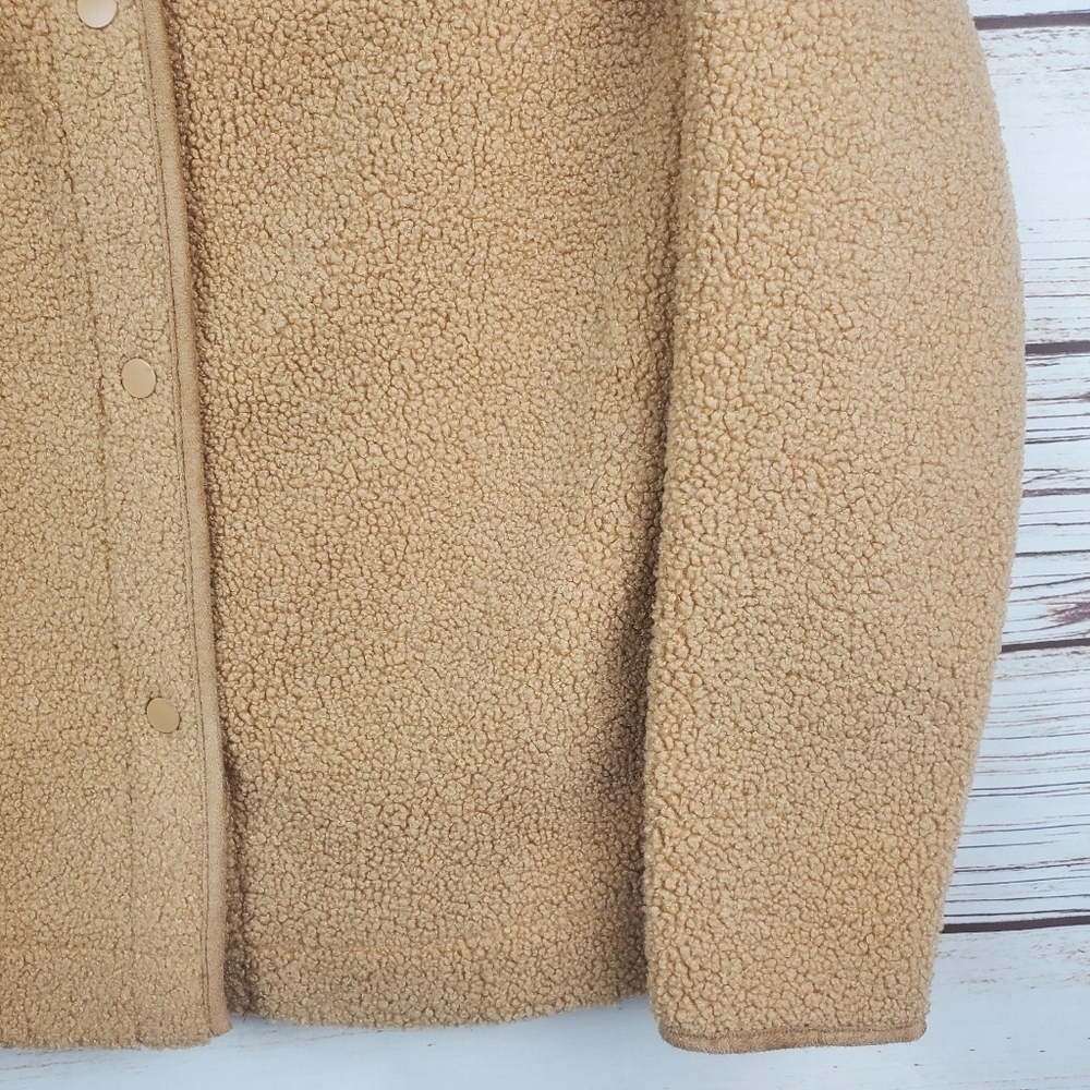 Joie Womens XS Tan Sherpa Snap Botton Fleece Lined Teddy Jacket - Picture 5 of 10